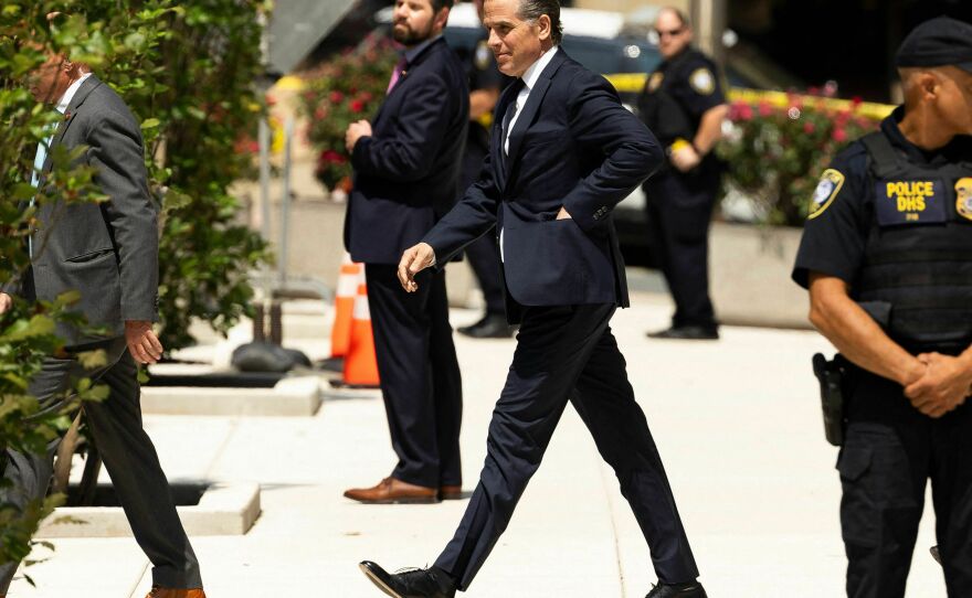 Hunter Biden leaves the J. Caleb Boggs Federal Building in Wilmington, Delaware, on July 26, 2023. He pleaded not guilty to minor tax offenses on July 26, as a deal with federal prosecutors fell apart in a Delaware court.