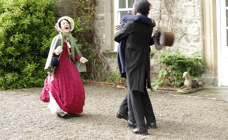 Rachel Verinder (Terenia Edwards), Franklin Blake (Joshua Silver) and Gabriel Betteredge (Leo Wringer) in a scene from THE MOONSTONE.