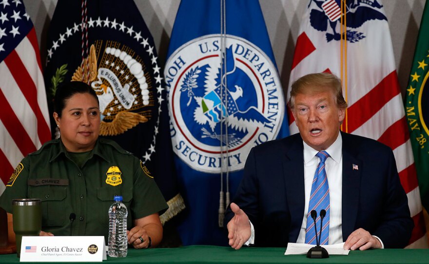 President Donald Trump participates in a roundtable on immigration and border security at the U.S. Border Patrol Calexico Station in Calexico, Calif., Friday April 5, 2019.