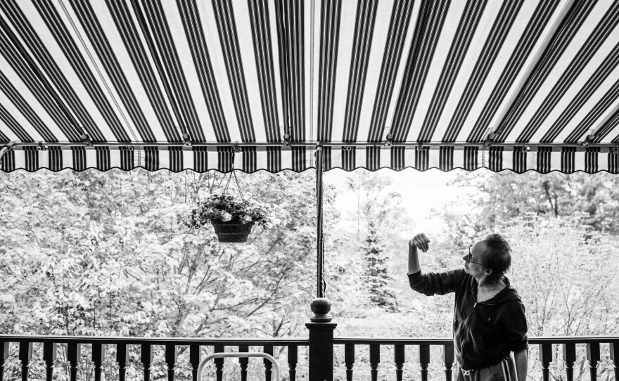 Dad always dealt with hiring and talking with the gardeners each spring. After he passed away, that responsibility fell to Mom. Upon hearing of his death, the owner of the company sent over flowers, genuinely heartbroken at the news. Mom found a perfect place to hang them on the back patio.