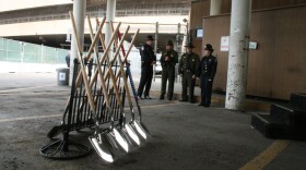 Shovels wait to be used in a ceremonial ground-breaking at the San Ysidro Port of Entry, which will be expanded to increase traffic flow. February 24, 2011.