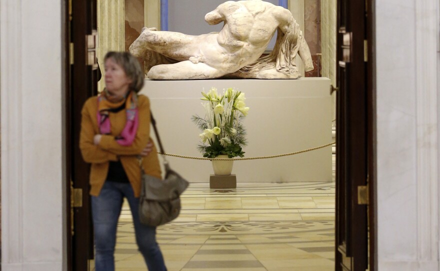 The headless, reclining sculpture of the river god Ilissos is on display at the State Hermitage Museum as part of its 250th anniversary celebration in St Petersburg, in December. The sculpture, taken from the Parthenon in Athens 200 years ago, was on loan to Russia from the British Museum.