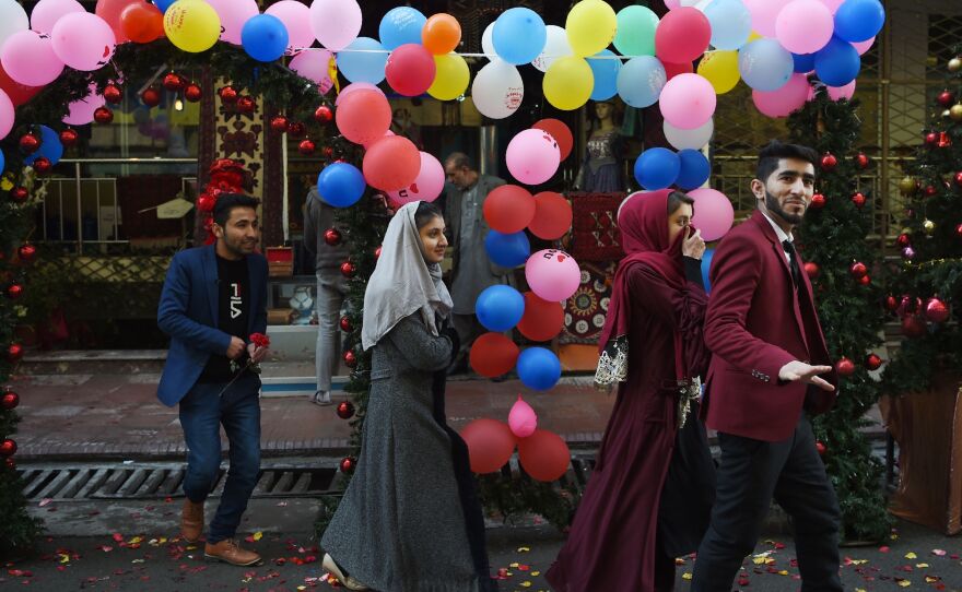 Afghan couples in Kabul out for a stroll on Valentine's Day this year.