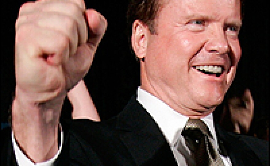 Jim Webb celebrated during an election-night party in the early morning hours Wednesday...