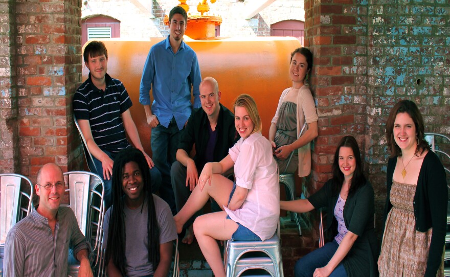 The vocal ensemble Roomful of Teeth, founded and directed by Brad Wells (left).