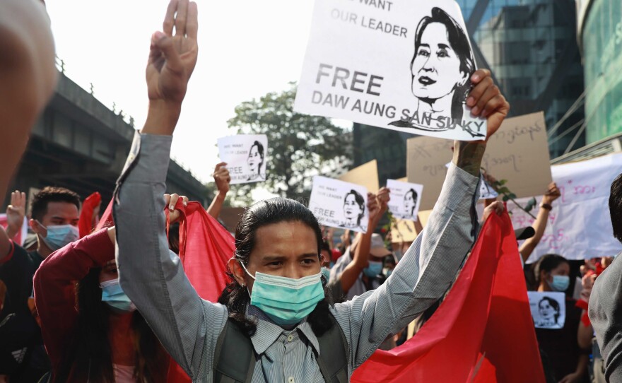 Thousands of people rallied against the military takeover in Yangon, Myanmar's most populous city, on Sunday. They demanded the release of Aung San Suu Kyi, whose elected government was toppled by the army that also imposed an Internet blackout.