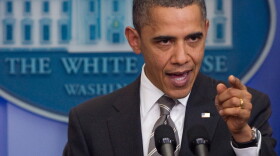President Obama makes a point during his news conference.