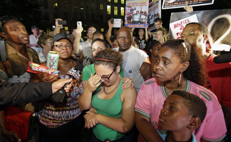 Demonstrators had gathered outside the courthouse Saturday to hear the jury's decision in the case of the fatal shooting of 17-year-old Trayvon Martin.