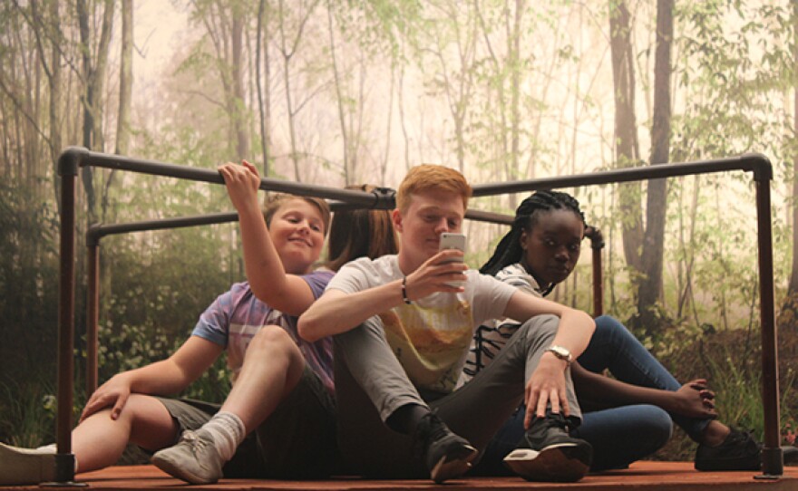 Teens on a roundabout showing the four seasons.
