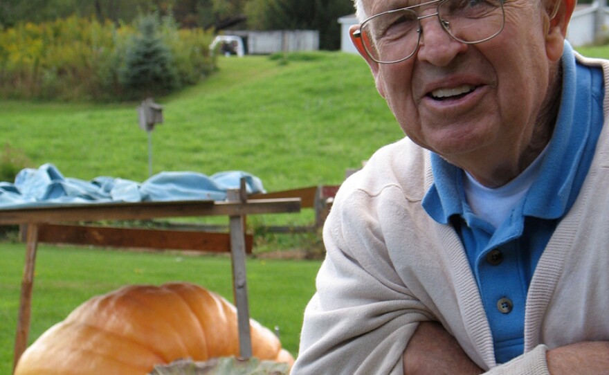 Bernie Potter, one of the oldest competitors in the giant pumpkin weigh-off.