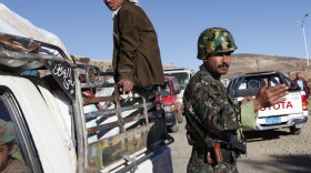A Yemeni soldier operates at the checkpoint on the northern entrance of the capital, San'a, on Jan. 13.