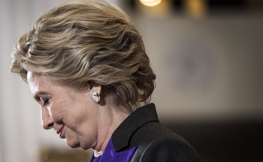 The morning after losing to Republican nominee Donald Trump, Clinton speaks to supporters and campaign staff in a packed ballroom at The New Yorker Hotel in midtown Manhattan.