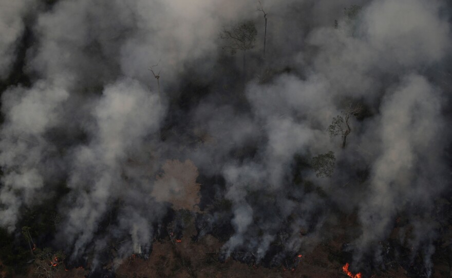 Smoke billows during a fire in an area of the Amazon rainforest near Porto Velho, Rondonia State, Brazil, on Wednesday.