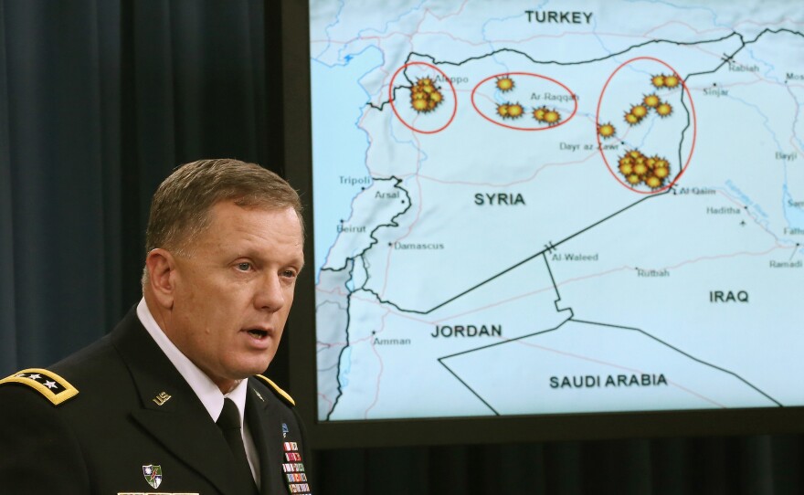 Lt. Gen. William C. Mayville Jr. speaks about the Syrian bombing campaign on Tuesday in Washington.