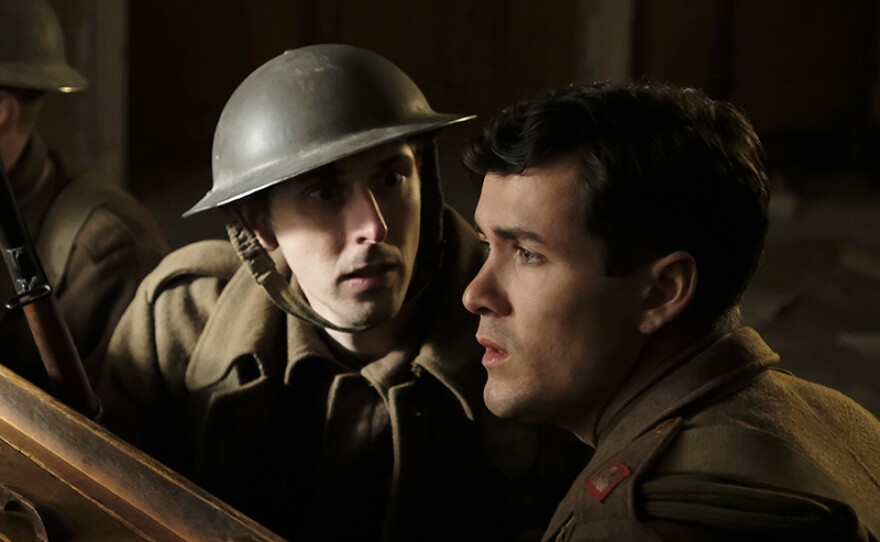 Shown from left to right: Blake Harrison (Stan Raddings) and Jonah Hauer-King (as Harry Chase)