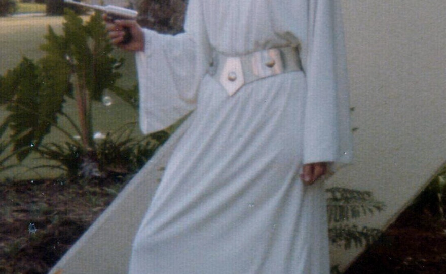 Karen Schnaubelt cosplaying as Princess Leia circa 1977.