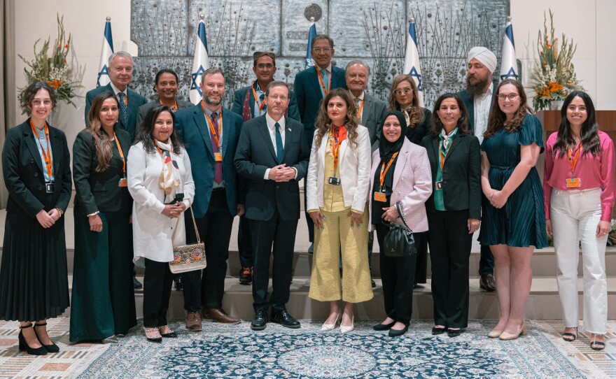 A delegation of Pakistani American and Pakistani interfaith activists meets with Israeli President Isaac Herzog in the president's official residence in Jerusalem.