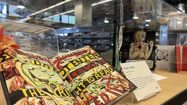 Art part of the banned book display in the San Diego Public Library 