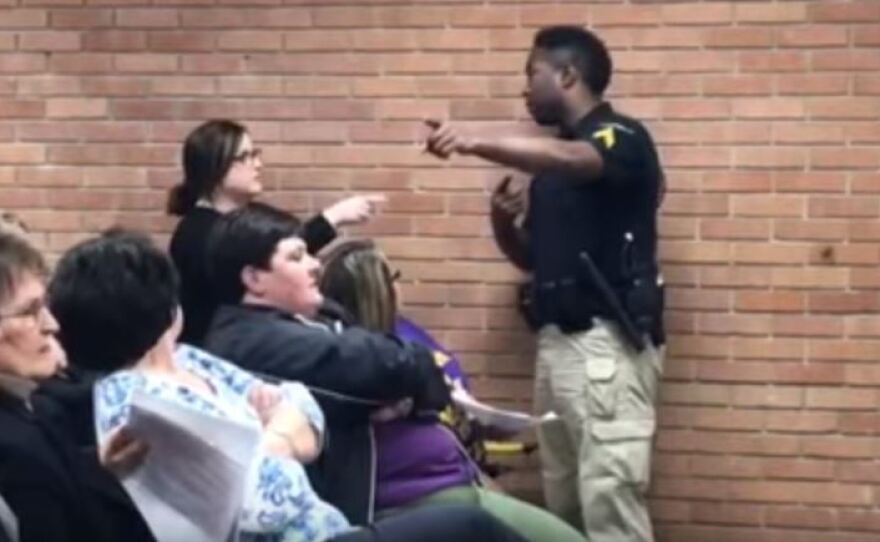 A video on YouTube shows teacher Deyshia Hargrave expelled from a Vermilion Parish school board meeting in Louisiana.