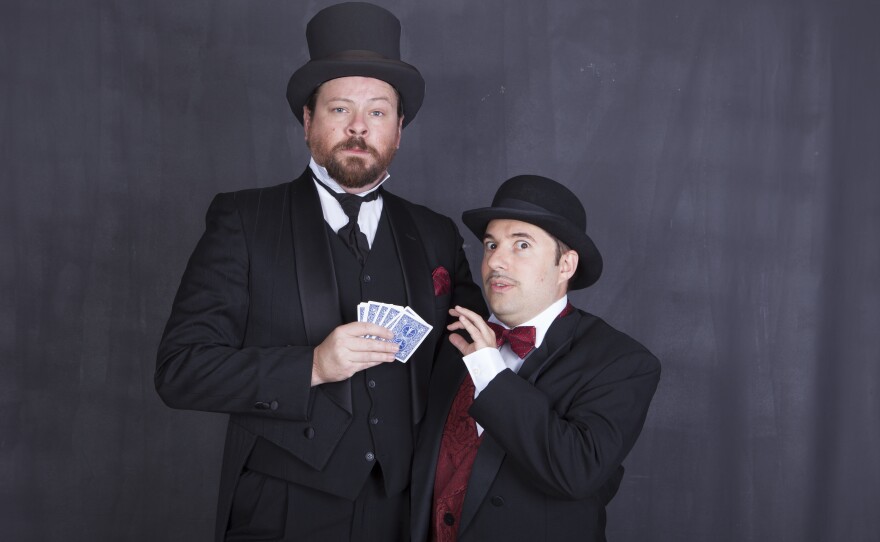 A photo of actors Richard Baird and Omri Schein starring in North Coast Rep's "Around the World in Eighty Days."