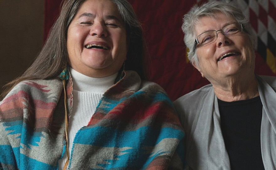 The film follows Mohawk Bear Clan Mother Louise Herne (left) and Professor Sally Roesch Wagner (right) as they seek to correct the historical narrative about the origins of women’s rights in the United States. 