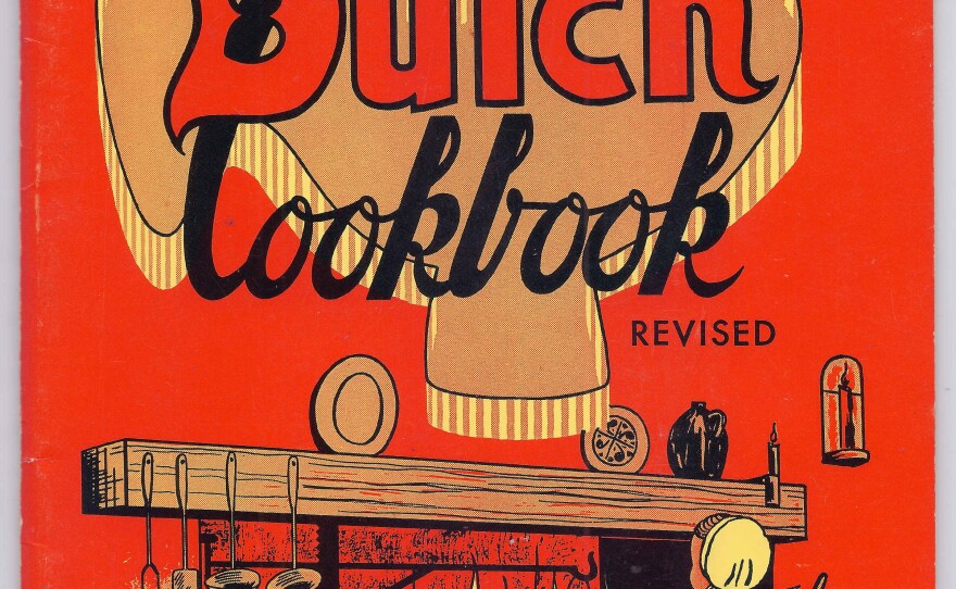 The cover of this 1974 cookbook features Amish girls cooking on an open hearth that is, in reality, a faux hearth in the museum of the Historical Society of Berks County, Pa.