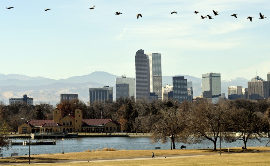 A snow-free Denver, pictured on Friday. The previous record for the city's latest ever first snowfall was Nov. 21, recorded in 1934.