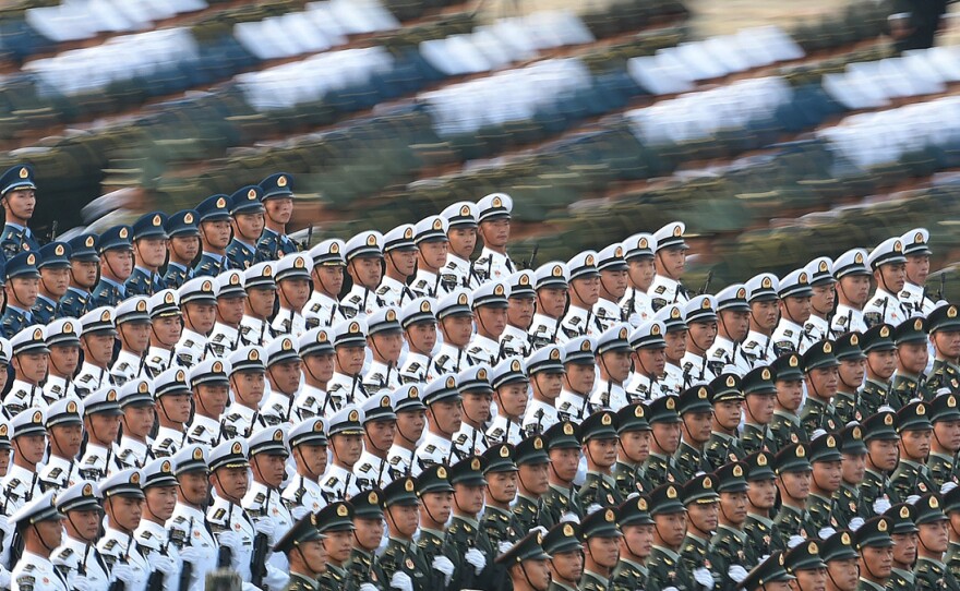 Troops prepare for the military parade marking the 70th anniversary of the founding of the People's Republic of China on Tuesday in Beijing.