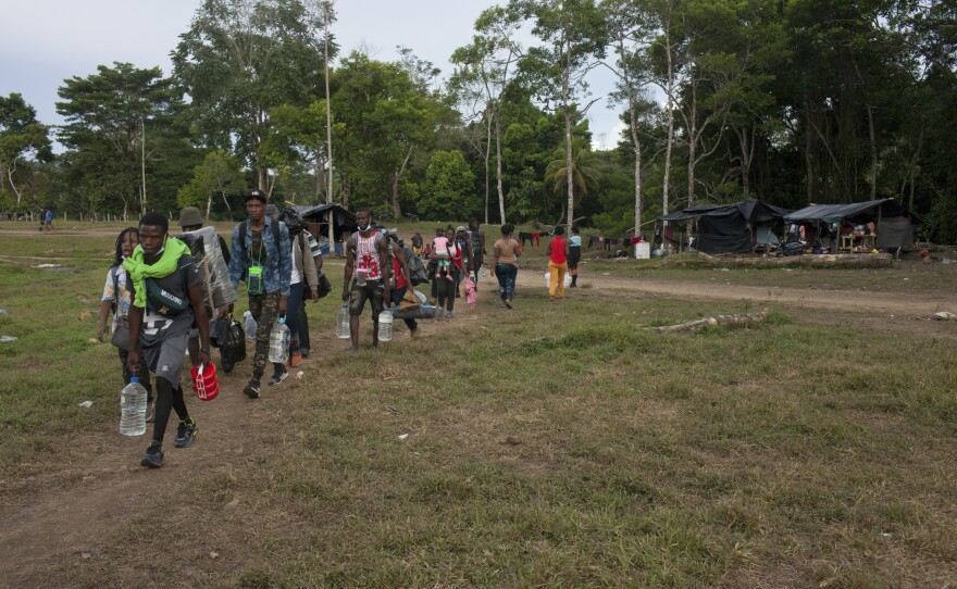 Haitian migrants at the beginning of their journey through the Darién Gap. So far this year more than 100,000 migrants have walked across the Darién Gap, according to the U.N. migration agency.