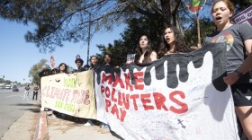 Students at University City High School walked out of their classrooms on Friday, Oct. 24, 2025 in support of the Polluters Pay Climate Superfund Act of 2025.