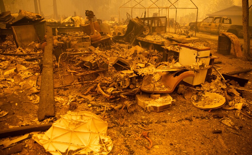 The remains of a home destroyed in the Santiam Fire near Gates.