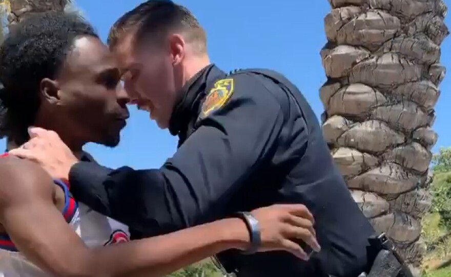 A still from a video of Amaurie Johnson being detained by former La Mesa police Officer Matthew Dages on May 27, 2020.