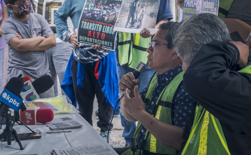 Jose Maria Garcia Lara, director of the Juventud 2000 migrant shelter in Tijuana, speaks during a press conference on June 7, 2024 regarding President Joe Biden's executive actions on immigration.