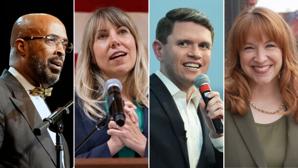 Some Democratic candidates have made faith central to their congressional campaigns, including (from left) Frederick Haynes, Sarah Trone Garriott, James Talarico and Lindsay James.