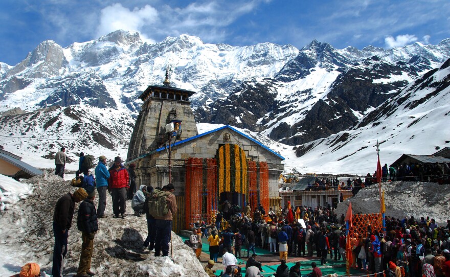 Hindu devotees wait for their turn outside Kedarnath shrine on April 24, 2015, at Kedarnath, India. In 2013, a flash flood in the area killed about 6,000 people, both pilgrims and residents.