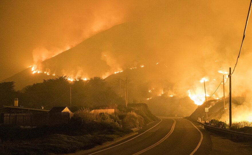 The Colorado Fire burns along Highway 1 near Big Sur on Saturday.