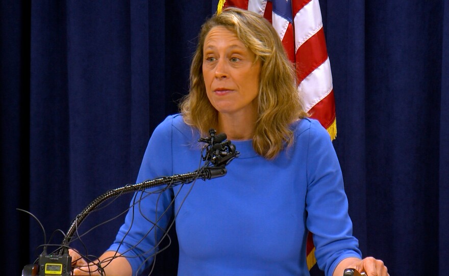 San Diego County Supervisor Terra Lawson-Remer speaks at a news conference at the County Administration Building on Feb. 24, 2025.