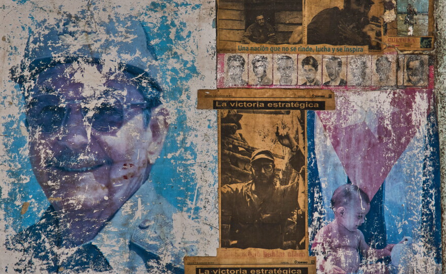 Images of Raul and Fidel Castro adorn the wall of a building that houses an art installation on the Cuban Revolution, in Havana, Cuba, Wednesday, May 20, 2026.
