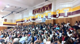 Students assembled in Southwest High School's gym to hear UC San Diego Chancellor Pradeep Khosla, Oct. 18, 2012. Students participated in seminars on preparing to apply to college and personal essay writing. Parents were also invited to attend a workshop on financial aid.