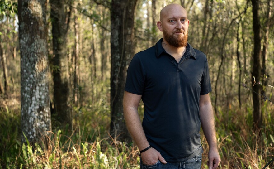 Wade Hanicker poses for a portrait at his home in Brooksville, Fla., on March 23, 2026. Hanicker was diagnosed with silicosis after years of cutting quartz countertops.