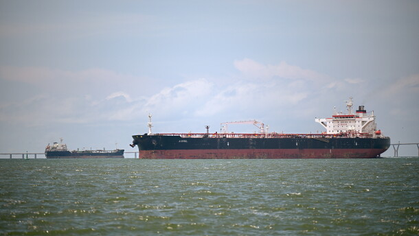 Guinea-flagged crude oil tanker Avril waits its turn to be loaded with crude oil at Lake Maracaibo in Maracaibo, Zulia State, Venezuela on May 9, 2025.