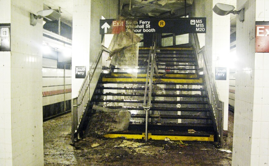 The 1 train platform of the South Ferry subway station was flooded by seawater during Superstorm Sandy.