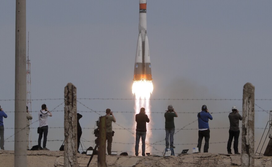 A Soyuz spacecraft carrying a new crew to the International Space Station, ISS, blasted off Thursday from the Baikonur cosmodrome in Kazakhstan.