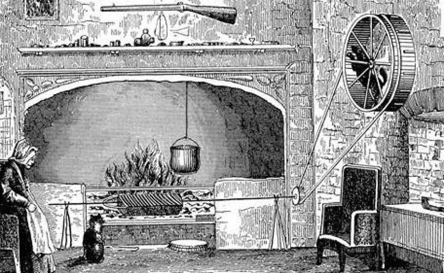 The dog-wheel circa 1890, drawn in E.F. King's Ten Thousand Wonderful Things.