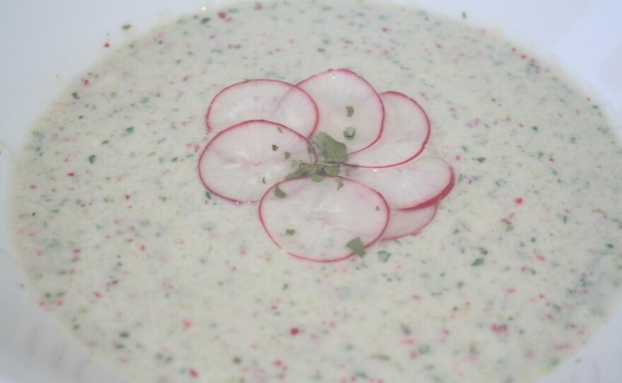 Caron Golden's Bowl of Cucumber and Radish Confetti Soup.