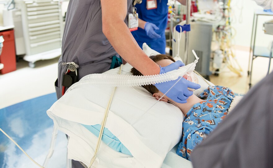 Dr. Sam Rodriguez administers anesthesia to Matthew Husby at Lucile Packard Children's Hospital in March.