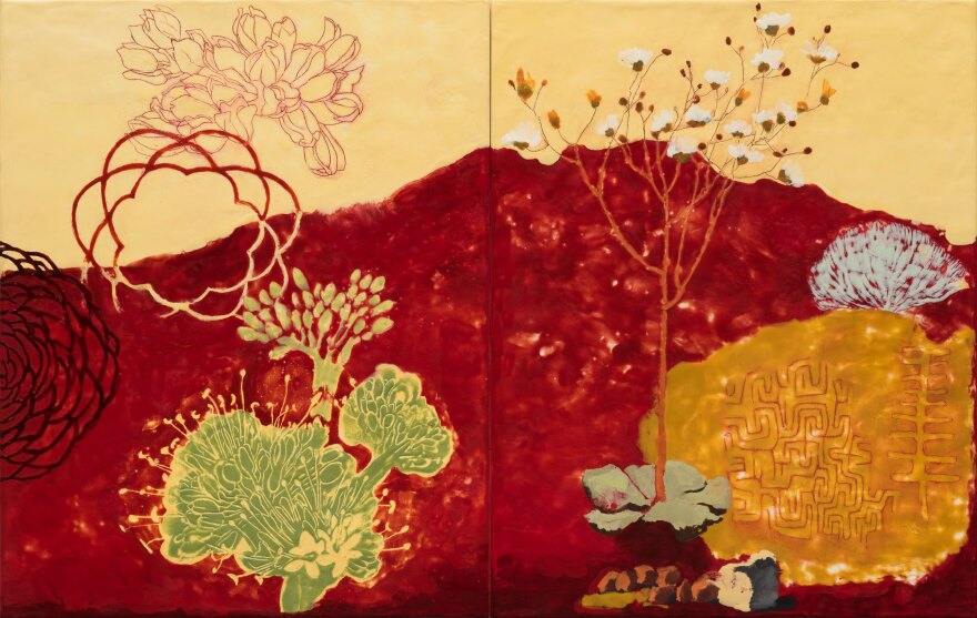 Gail Werner's "Desert Composite IX" (encaustic, 12" x 9") is part of "Voices from the Rez," opening Jun. 3, 2022 at the La Jolla Historical Society.