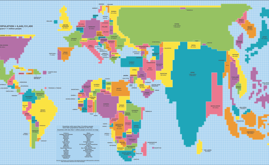 A look back in time: This cartogram resizes each country by its population in 2005.