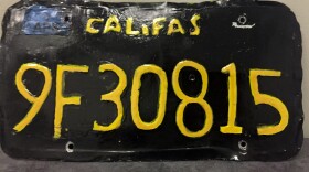 This undated photo provided by the Ventura County Sheriff's Department shows a phony license plate that was spotted by a motorcycle officer on a tractor-trailer in Moorpark, Calif., northwest of Los Angeles. 