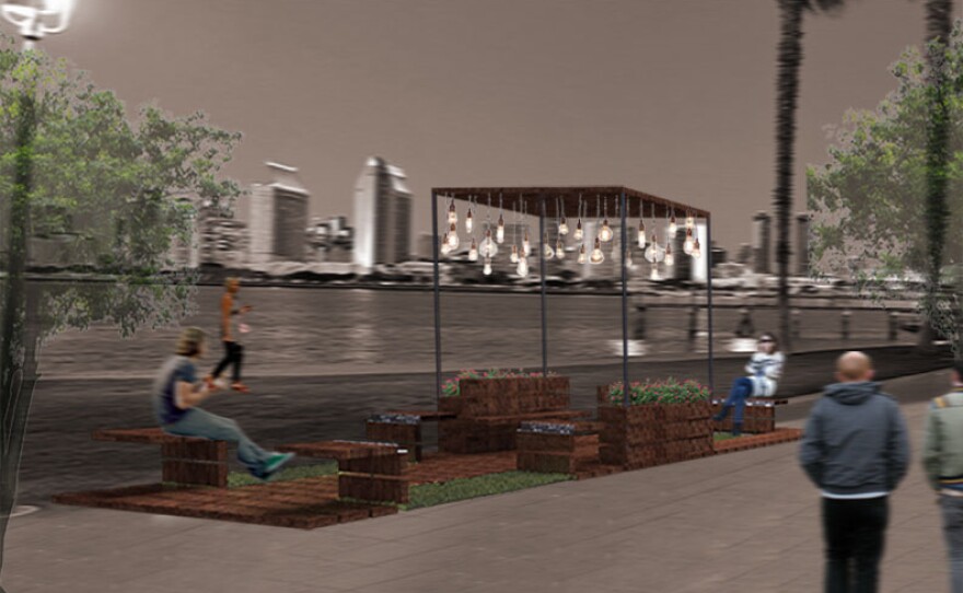 A rendering of "Urban Nook," one of the three finalists for a city of San Diego competition to design a mobile parklet.
